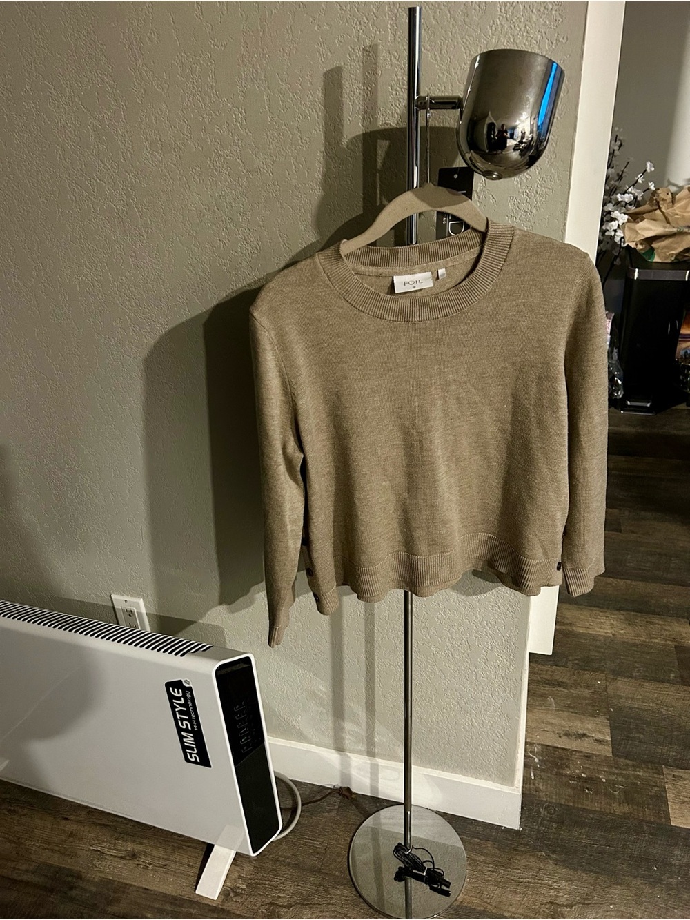 Taupe Crewneck Wool Blend Sweater
